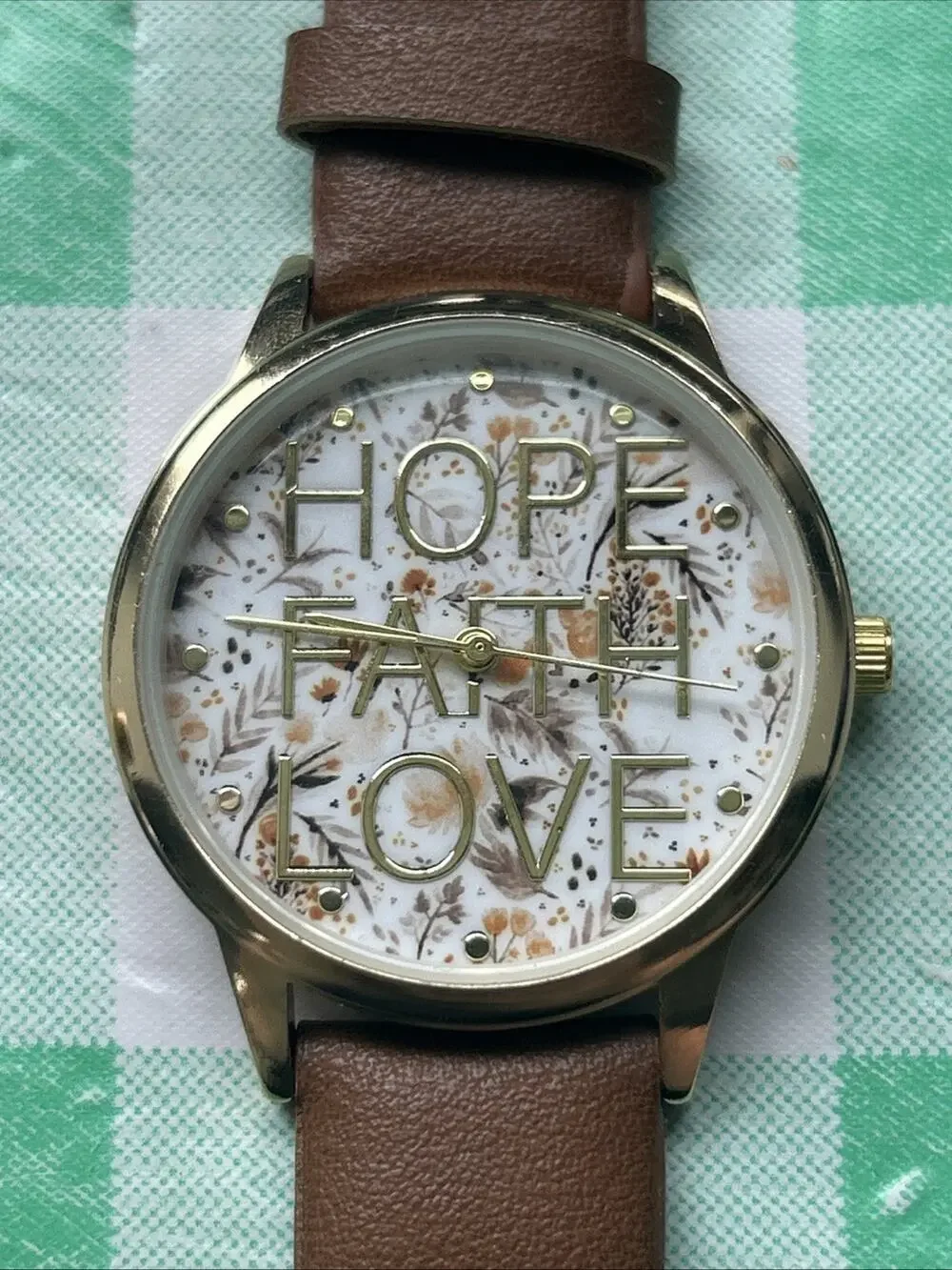 Hope Faith Love Gold Tone Brown Band Women’s Quartz Watch